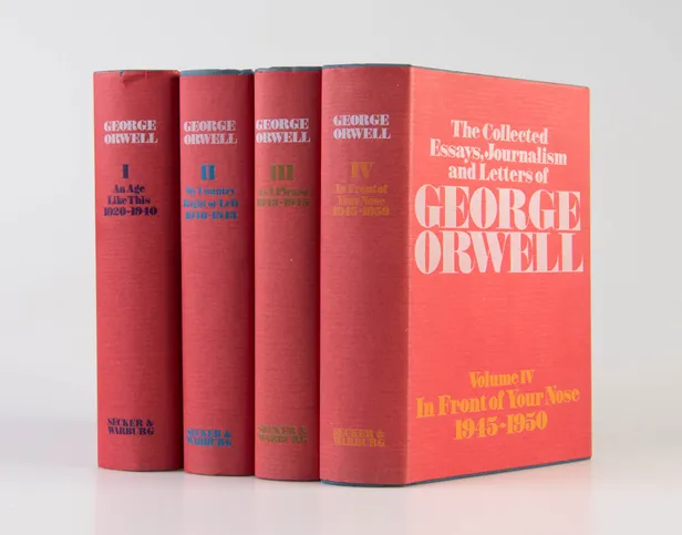 The Collected Essays, Journalism and Letters of George Orwell. Volume I: An Age Like This, 1920-1940; Volume II: My Country Right or Left, 1940-1943; Volume III: As I Please, 1943-1945; Volume IV: In Front of Your Nose, 1945-1950.