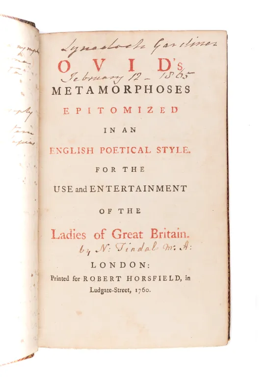 Ovid's Metamorphoses epitomized in an English Poetical Style for the Use and Entertainment of the Ladies of Great Britain.