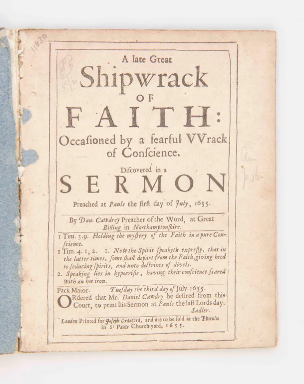 A Late Great Shipwrack of Faith: Occasioned by a Fearful Wrack of Conscience