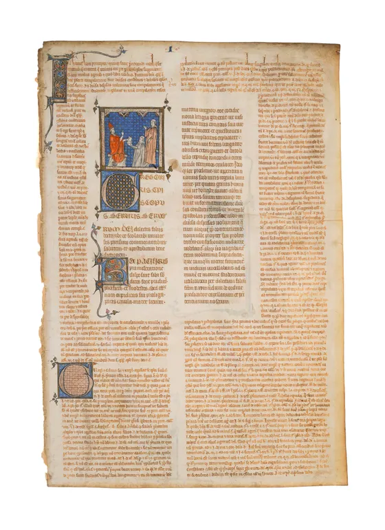 The Decretals of Pope Gregory IX, with the commentary of Bernard of Parma, in Latin, illuminated manuscript leaf on vellum [France (Paris), c.1300 or early 14th century]