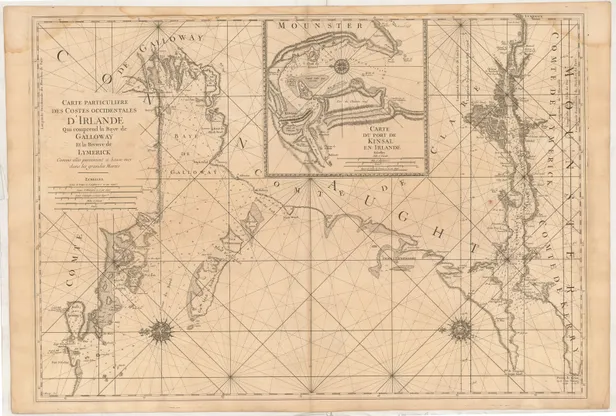 Carte Particuliere des Costes Occidentales d'Irlande qui comprend la Baye de Galloway et la Riviere de Lymerick commes elles paroissent a basse mer dans les grandes Marées.