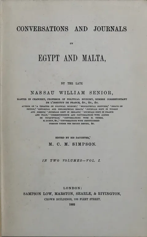 Conversations and Journals in Egypt and Malta.
