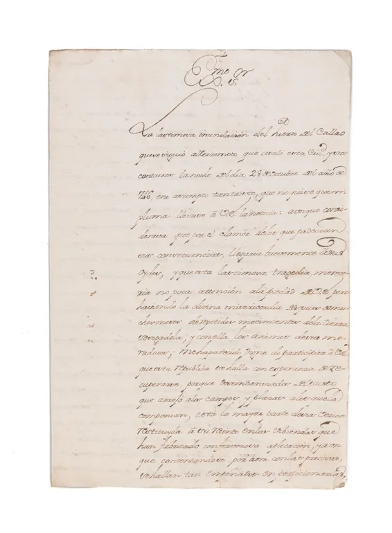 Ls. addressed to Don Josef Caraval y Lancaster, a member of the council of the Indies describing the earthquake of the night of 28th October 1746.