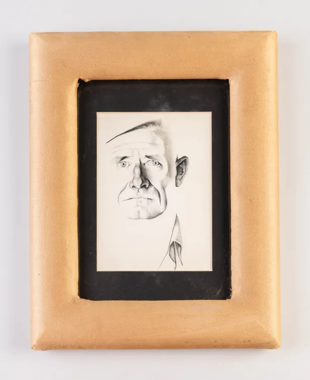 Original pencil, graphite and ink wash portrait of Christopher Isherwood, as used on rear cover of the jacket for Isherwood's novel A Meeting by the River.