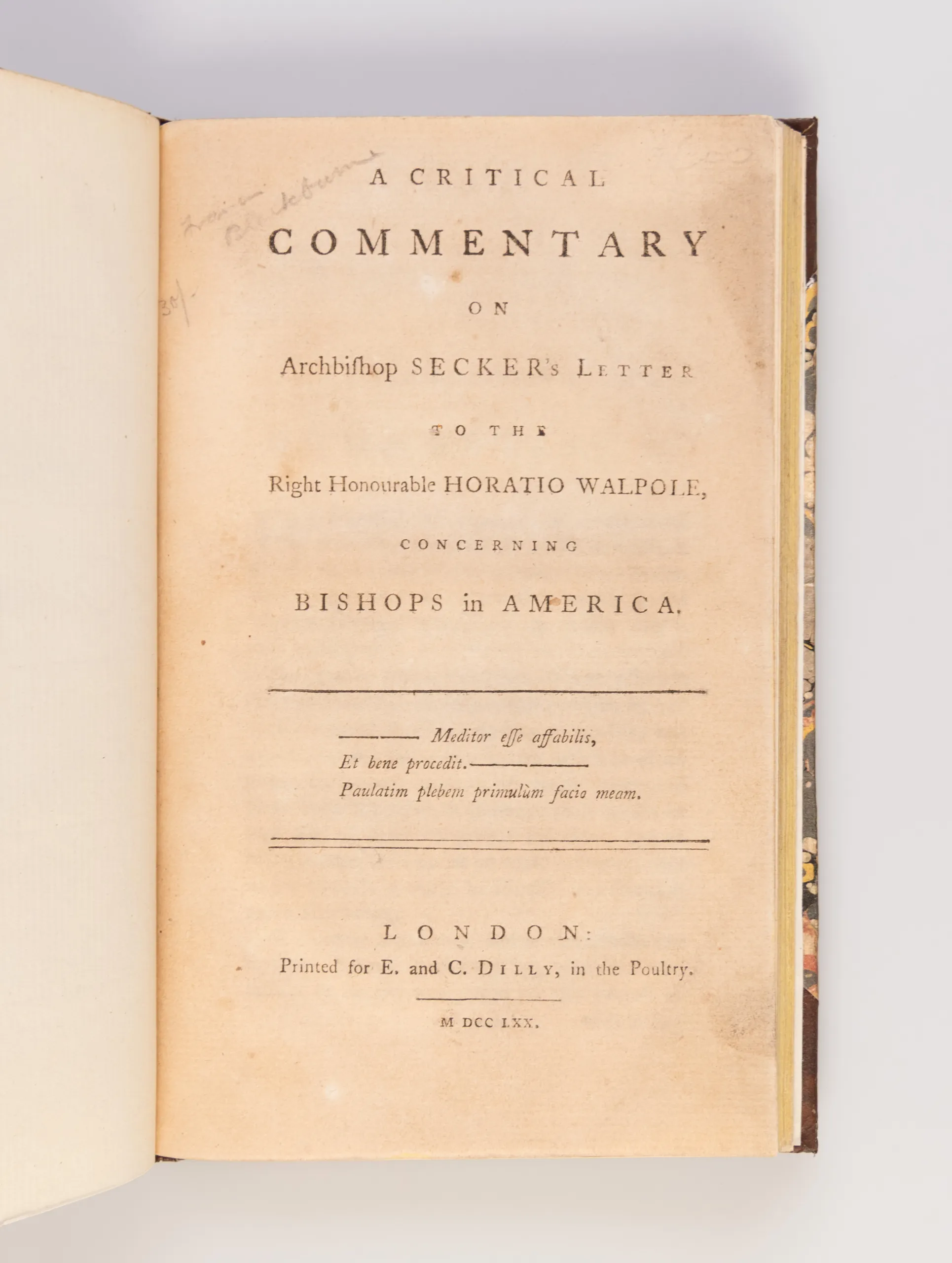 A Critical Commentary on Archbishop Secker's Letter to the Right Honourable Horatio Walpole, concerning Bishops in America.
