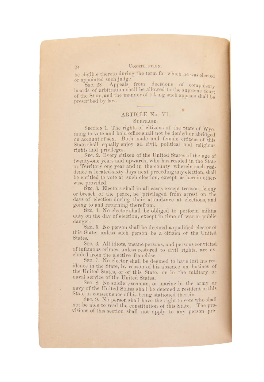 Constitution of the Proposed state of Wyoming Adopted in Convention at Cheyenne, Wyoming