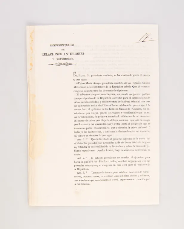Ministerio de Relaciones Interiores y Esteriores. El Exmo. Sr. Presidente Sustituto, Se Ha Servido Dirigirme el Decreto Que Sigue: 