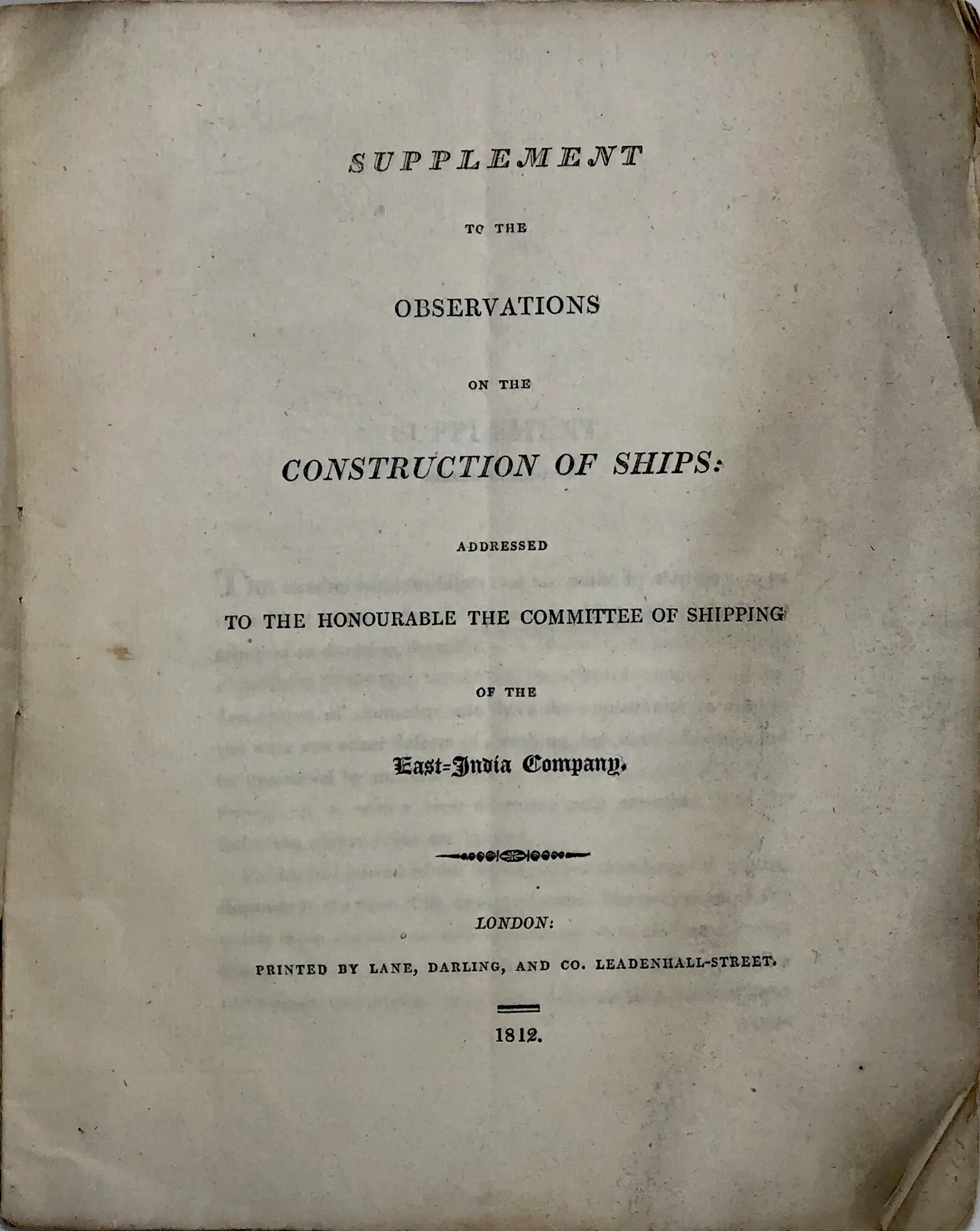 Supplement to the Observations on the Construction of Ships: