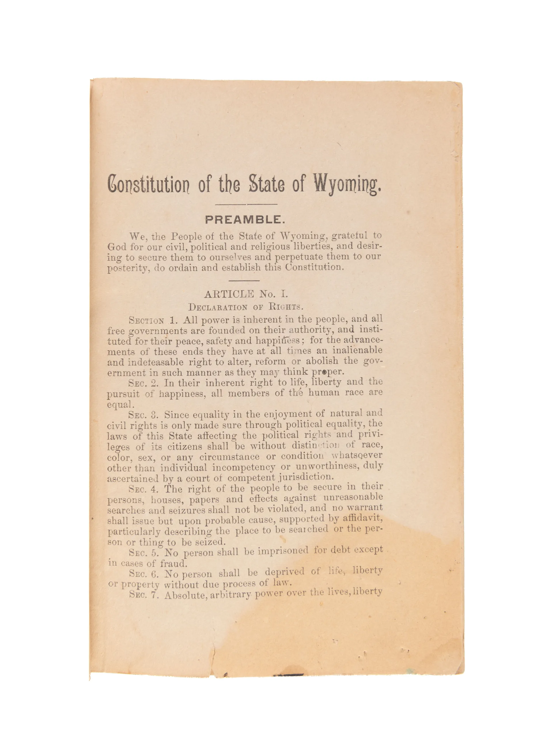 Constitution of the Proposed state of Wyoming Adopted in Convention at Cheyenne, Wyoming