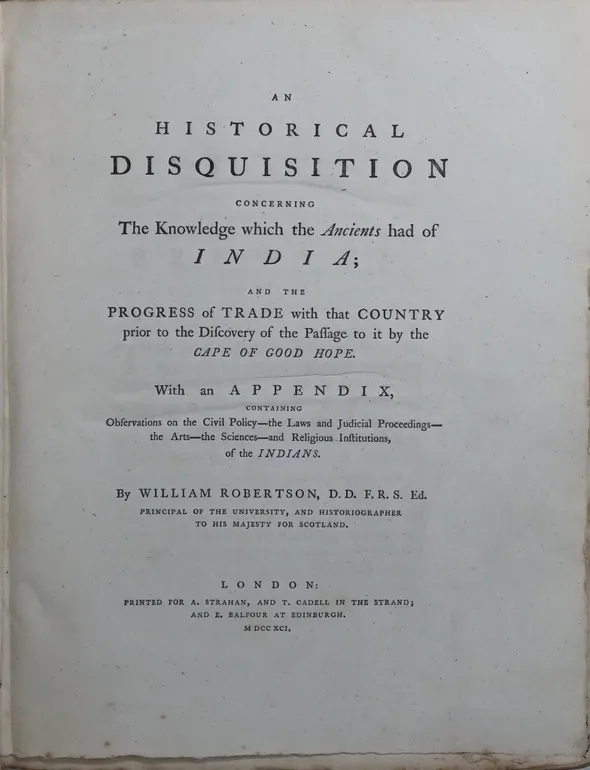 An Historical Disquisition concerning The Knowledge which the Ancients had of India;