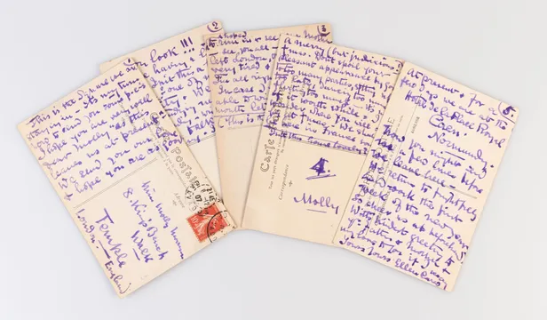 Five Autograph Postcards, comprising one letter, signed once (