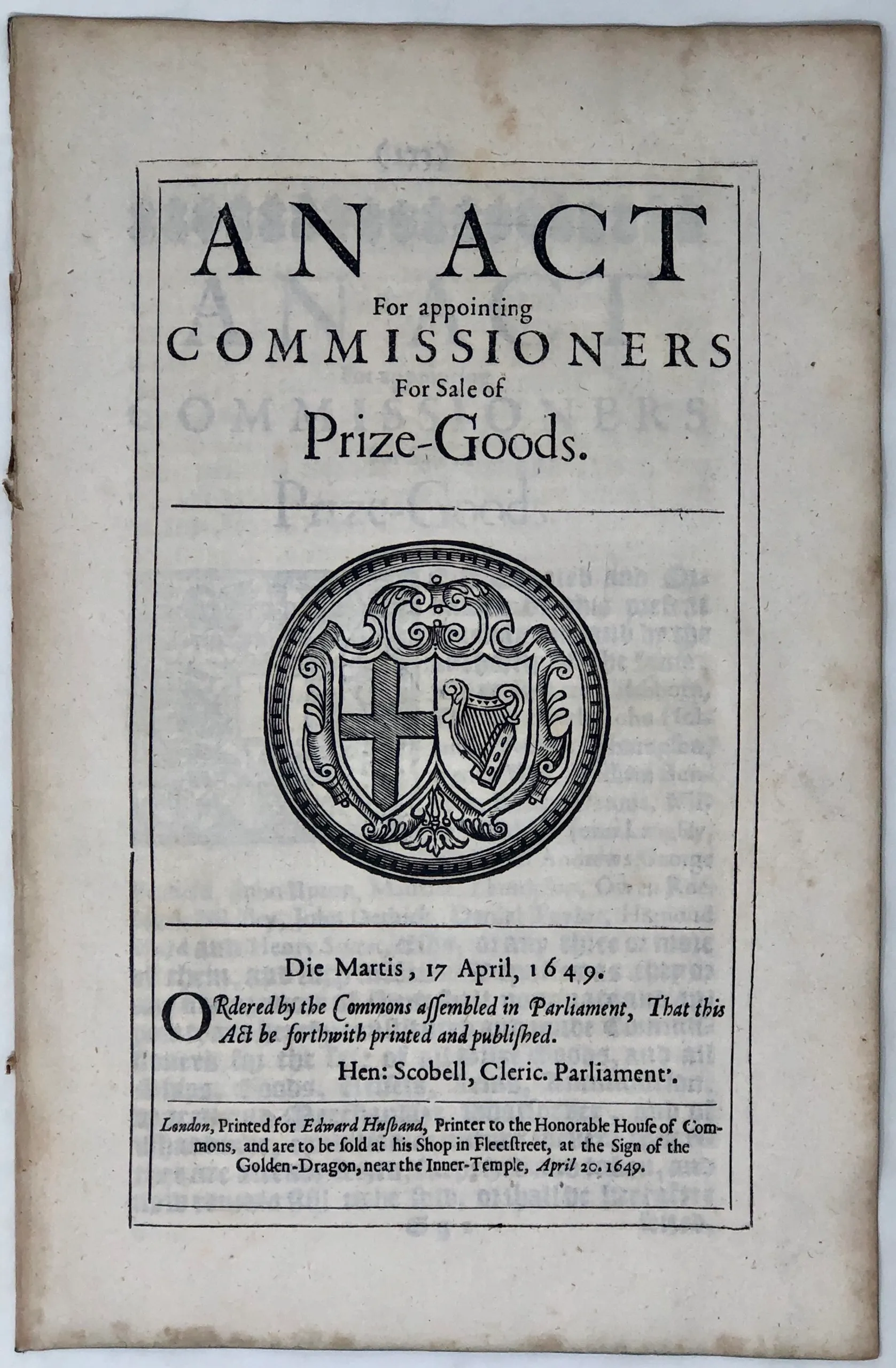 An Act for Appointing Commissioners for Sale of Prize-Goods.