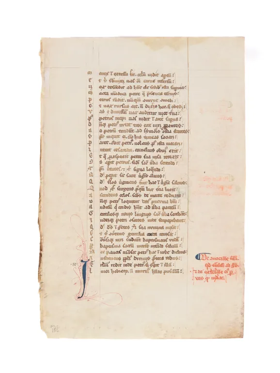 A leaf from Aurora in the first redaction by Aegidius of Paris, in Latin, manuscript on vellum.
 [England, second half or late 14th century].