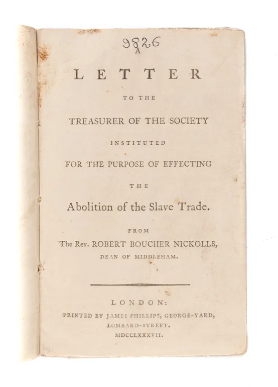 A Letter to the Treasurer of the Society Instituted for the purpose of Effecting the Abolition of the Slave Trade.