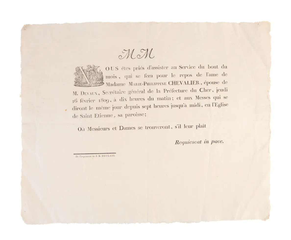 Collection of twelve placards mortuaires (death notices).