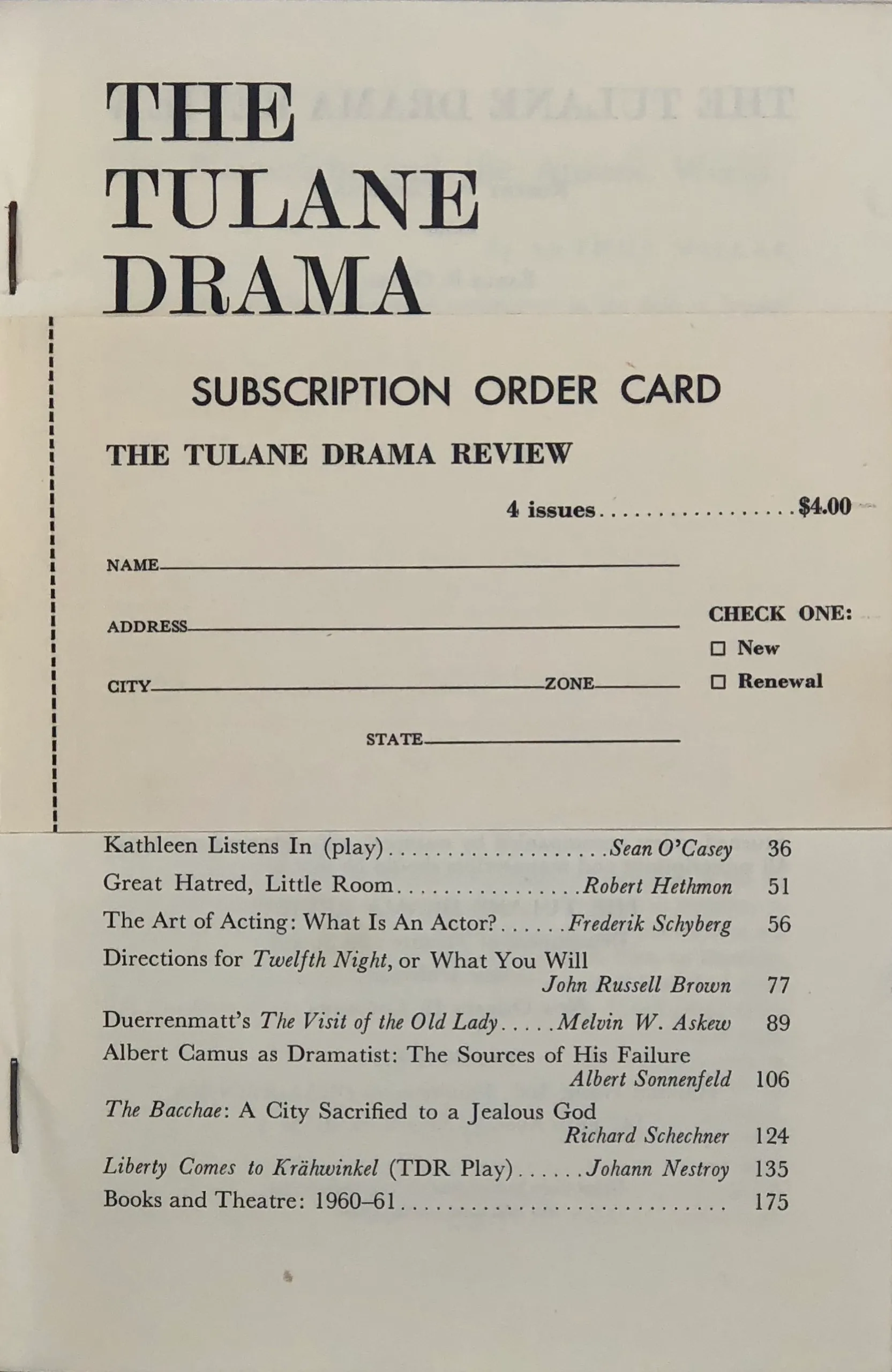 Kathleen Listens In. [in] The Tulane Drama Review. Volume 5, No. 4.