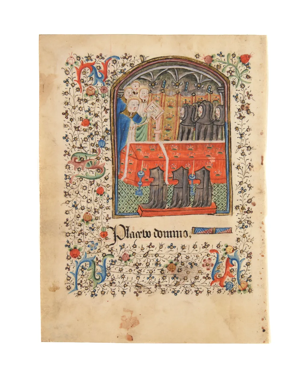 A funeral service, an Illuminated miniature on vellum from a Book of Hours. France, c.