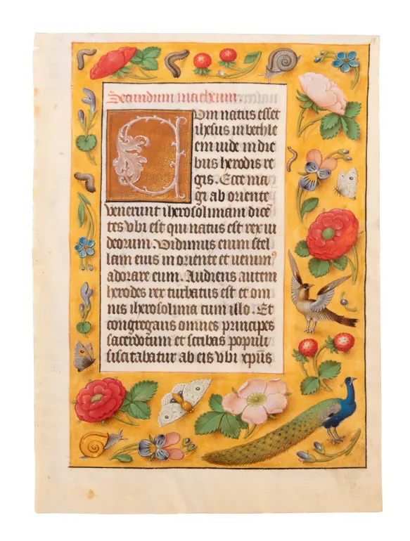 Leaf with scatter borders from a Book of hours, Use of Rome,