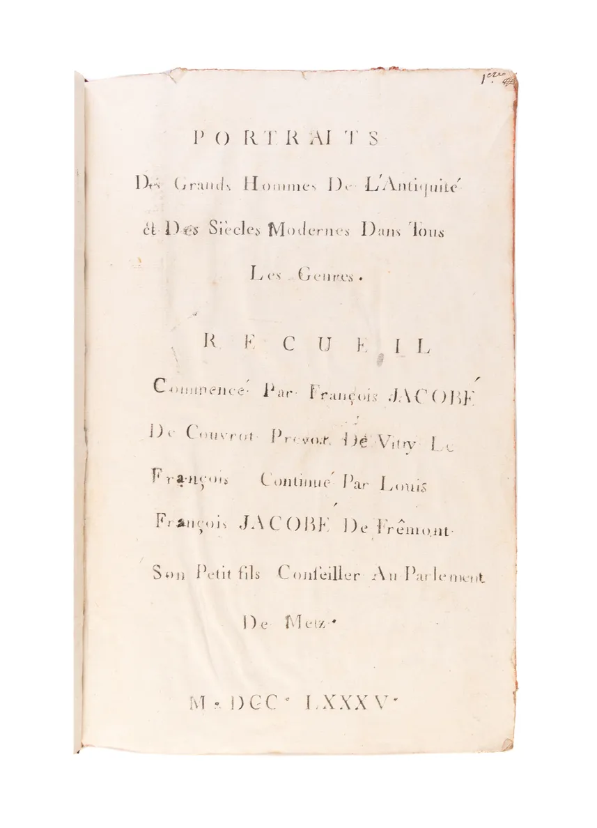 Portraits des grands hommes de l'Antiquité et des siècles modernes dans tous les genres.