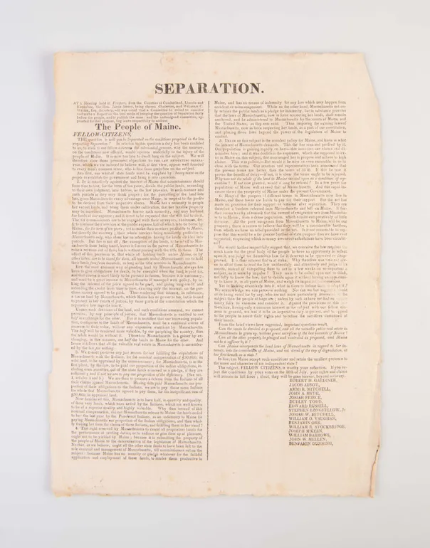 Separation. To the People of Maine. Fellow Citizens ...