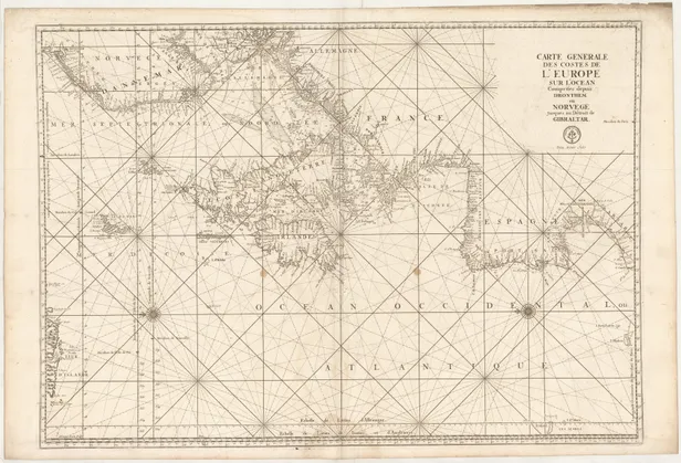 Carte Generale des Costes de l'Europe sur l'Ocean comprises depuis Dronthem en Norvege jusques au Détroit de Gibraltar.