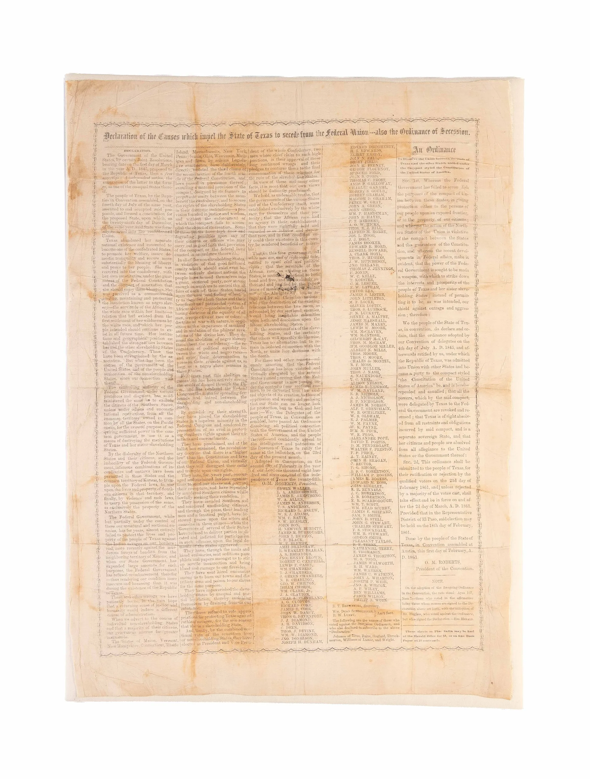Declaration of the Causes which impel the State of Texas to secede from the Federal Union.
