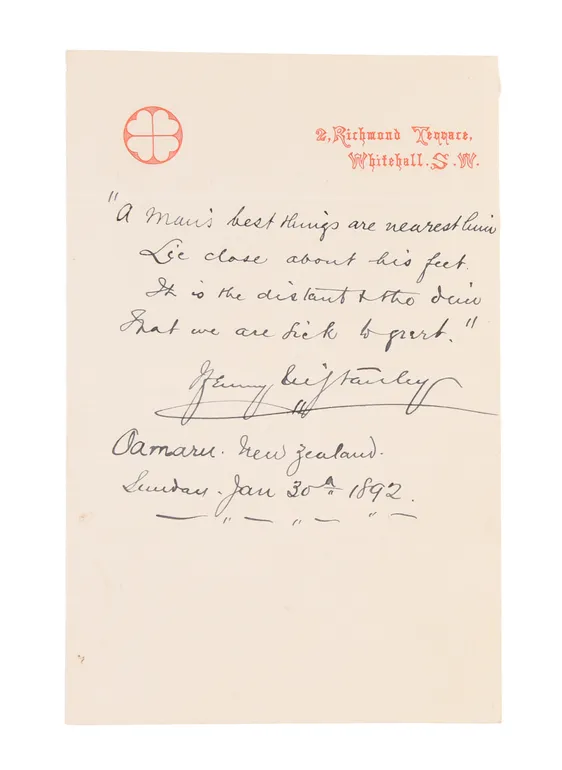 Autograph Quotation Signed ('Henry M. Stanley'),