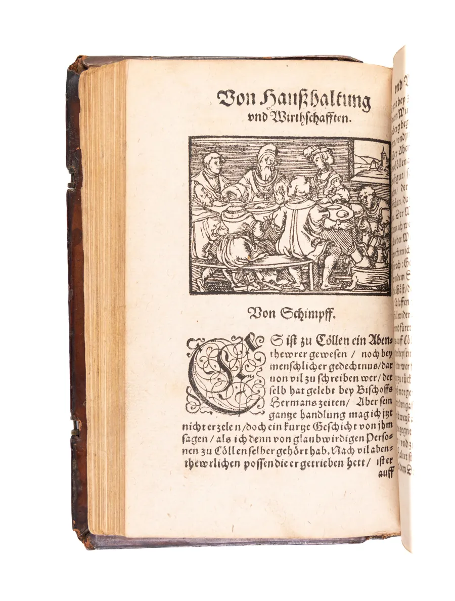 Schimpff und Ernst, Das ist ein Nützliches Buch, Darinn alle Welthändel… angezeigt werden… von newen in truck verfertiget…
Frankfurt, (Nikolaus Basse), 1570.