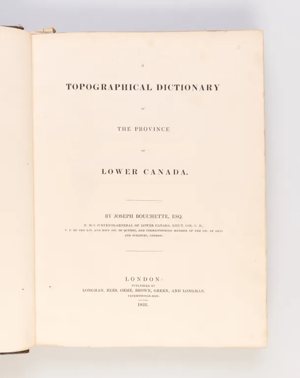 A Topographical Dictionary of the Province of Lower Canada.