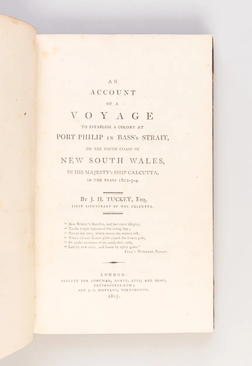 An Account of a Voyage to Establish a Colony at Port Philip in Bass's Strait, on the South Coast of New South Wales, in His Majesty's Ship Calcutta ...