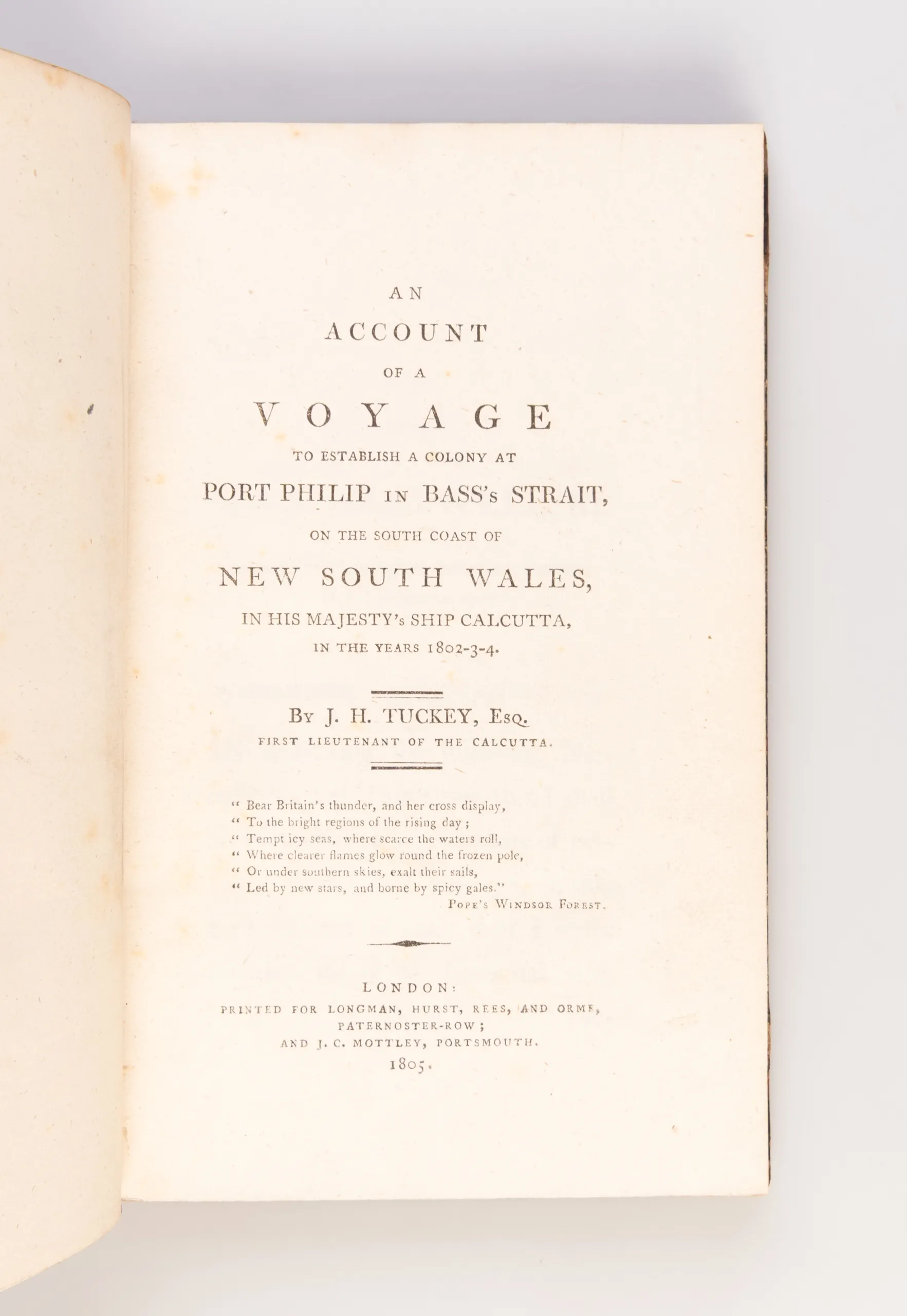 An Account of a Voyage to Establish a Colony at Port Philip in Bass's Strait, on the South Coast of New South Wales, in His Majesty's Ship Calcutta ...