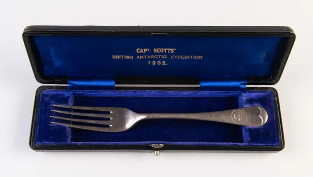 Engraved fork from relief ship SY Morning.