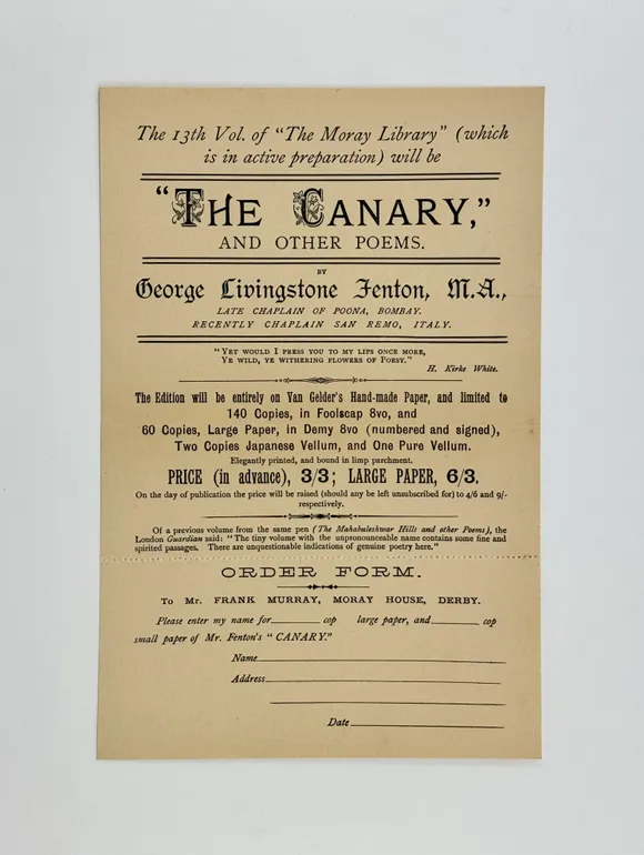 Prospectus for The Canary and other Poems.