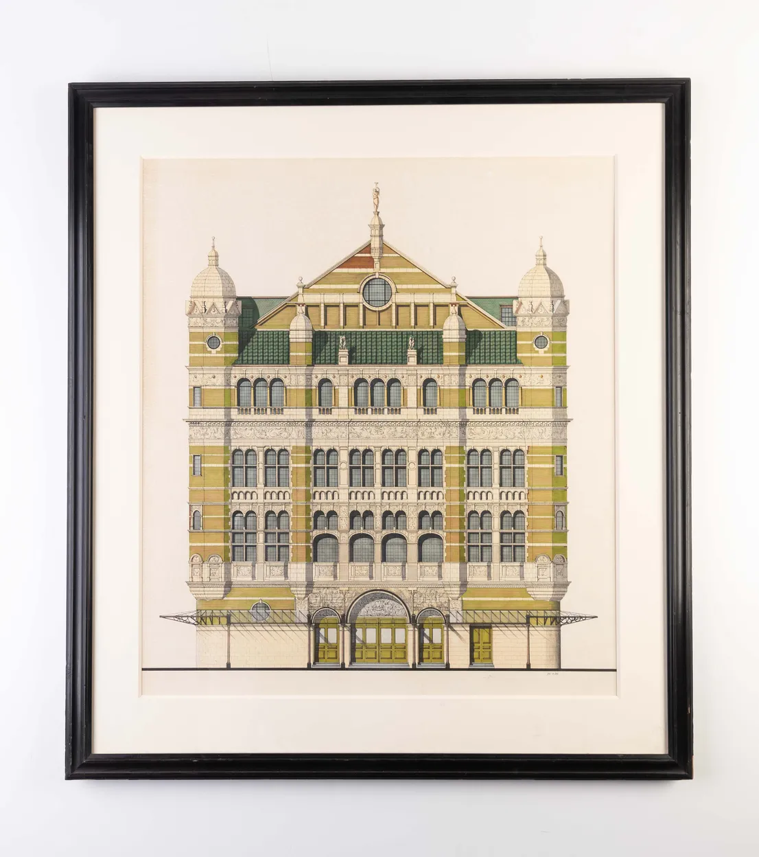 Original drawing, architectural rendering of the front elevation of the Palace Theatre, Cambridge Circus London.