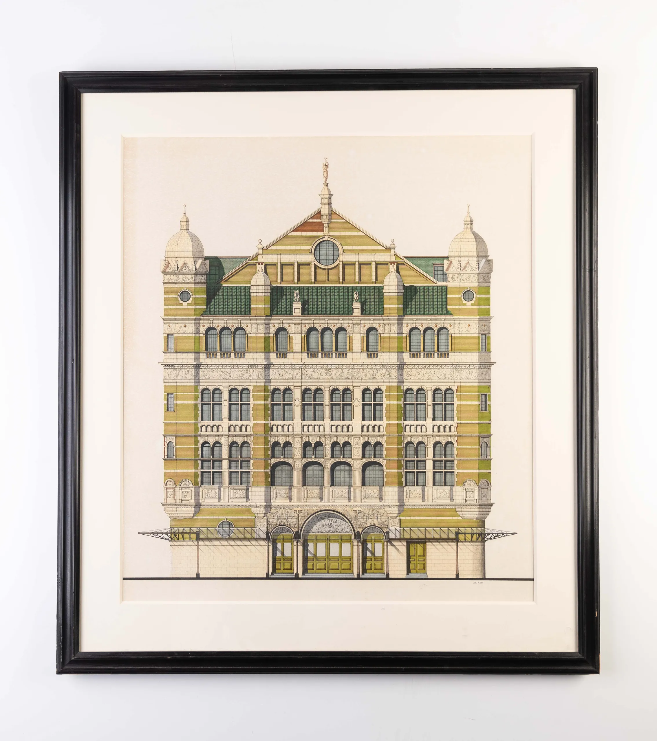 Original drawing, architectural rendering of the front elevation of the Palace Theatre, Cambridge Circus London.
