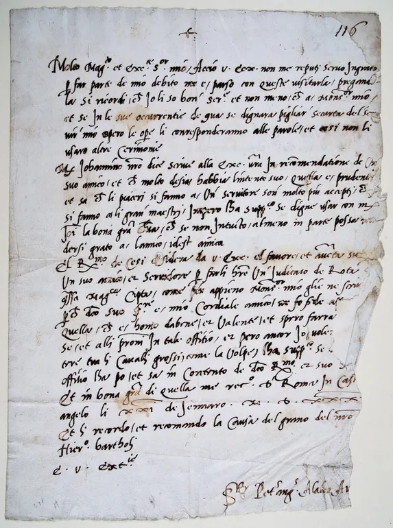 Letter addressed to Raffaele de' Medici and signed by Pietro Angiolo Alalio. Dated, Rome at Castelangelo, 21 January