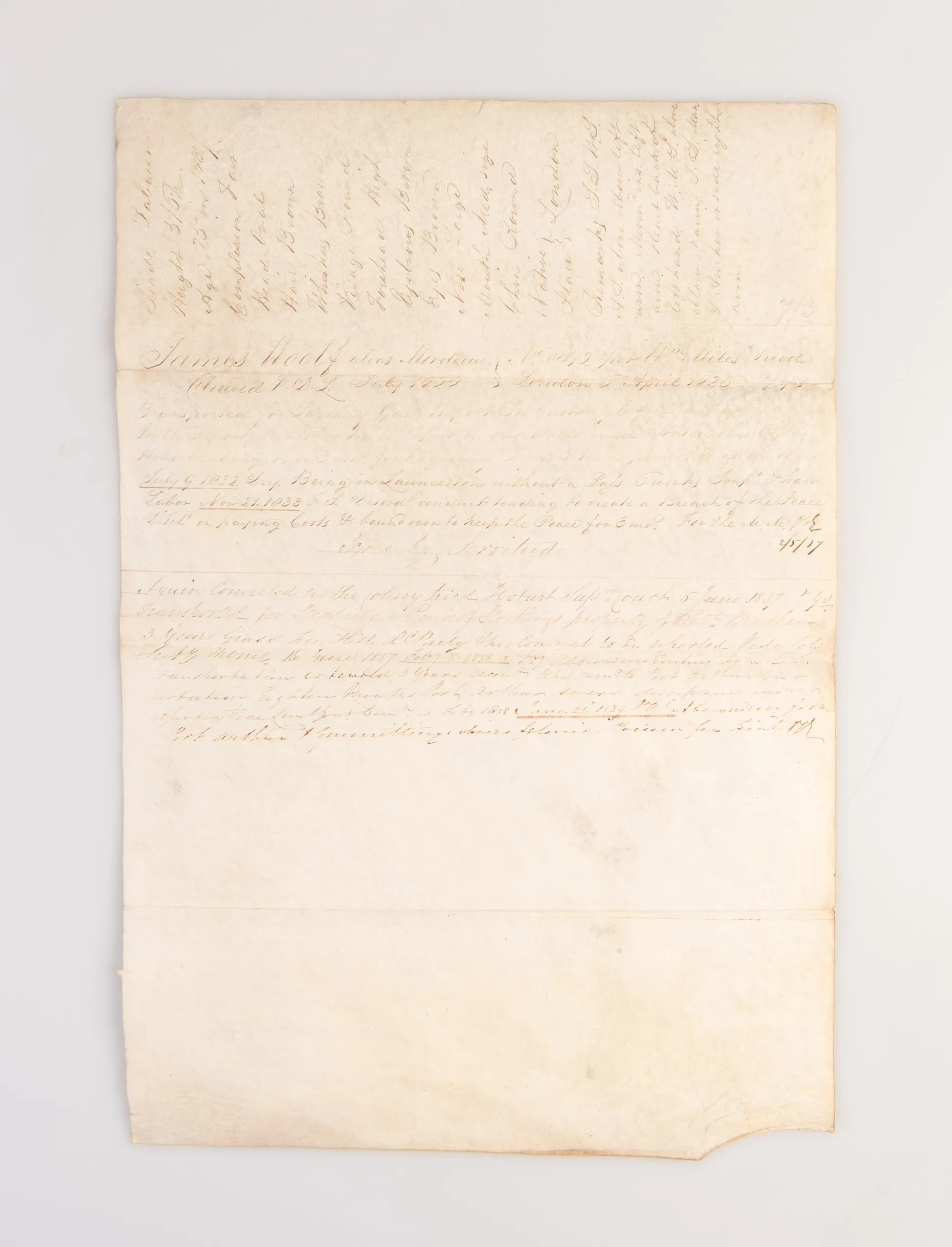 [Four convict disciplinary reports: Mary Murray, Mary Ann North, James Woolf and William White.]
