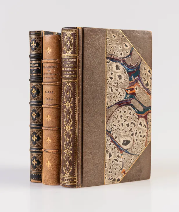 Livres du Boudoir de la Reine Marie Antoinette. Paris; J. Gay, 1862. (with:) LACROIX (Paul). Bibliothèque de la Reine Marie Antoinette au Petit Trianon. Paris: Jules Gay, 1863. (and:) E.Q.B. Bibliothèque de la Reine Marie Antoinette au chateau des Tuileri