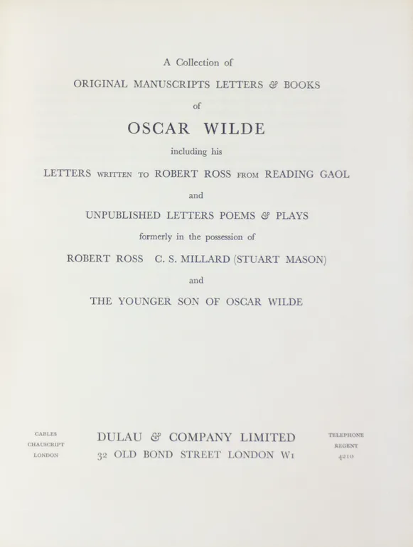 A Collection of Original Manuscript Letters & Books of Oscar Wilde