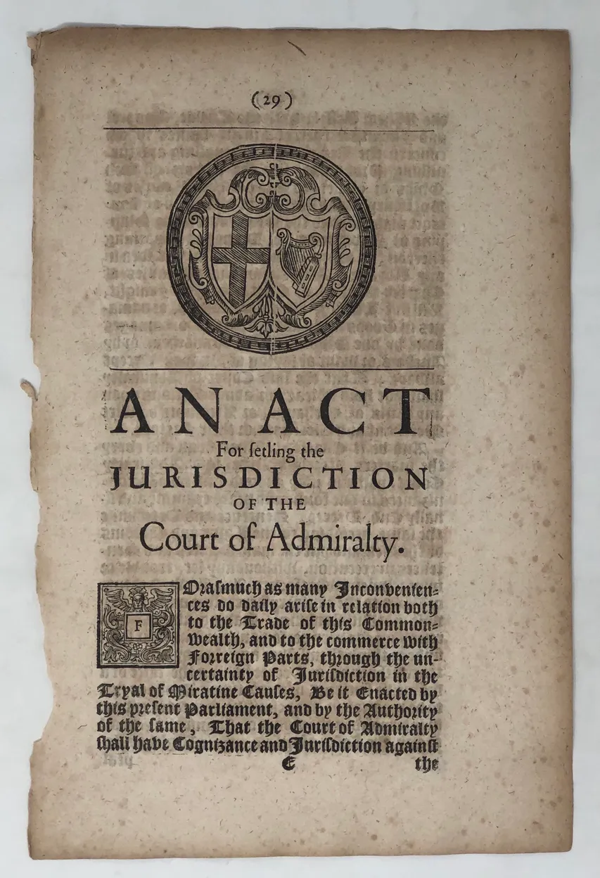 An Act for setling [sic.] the Jurisdiction of the Court of Admiralty.