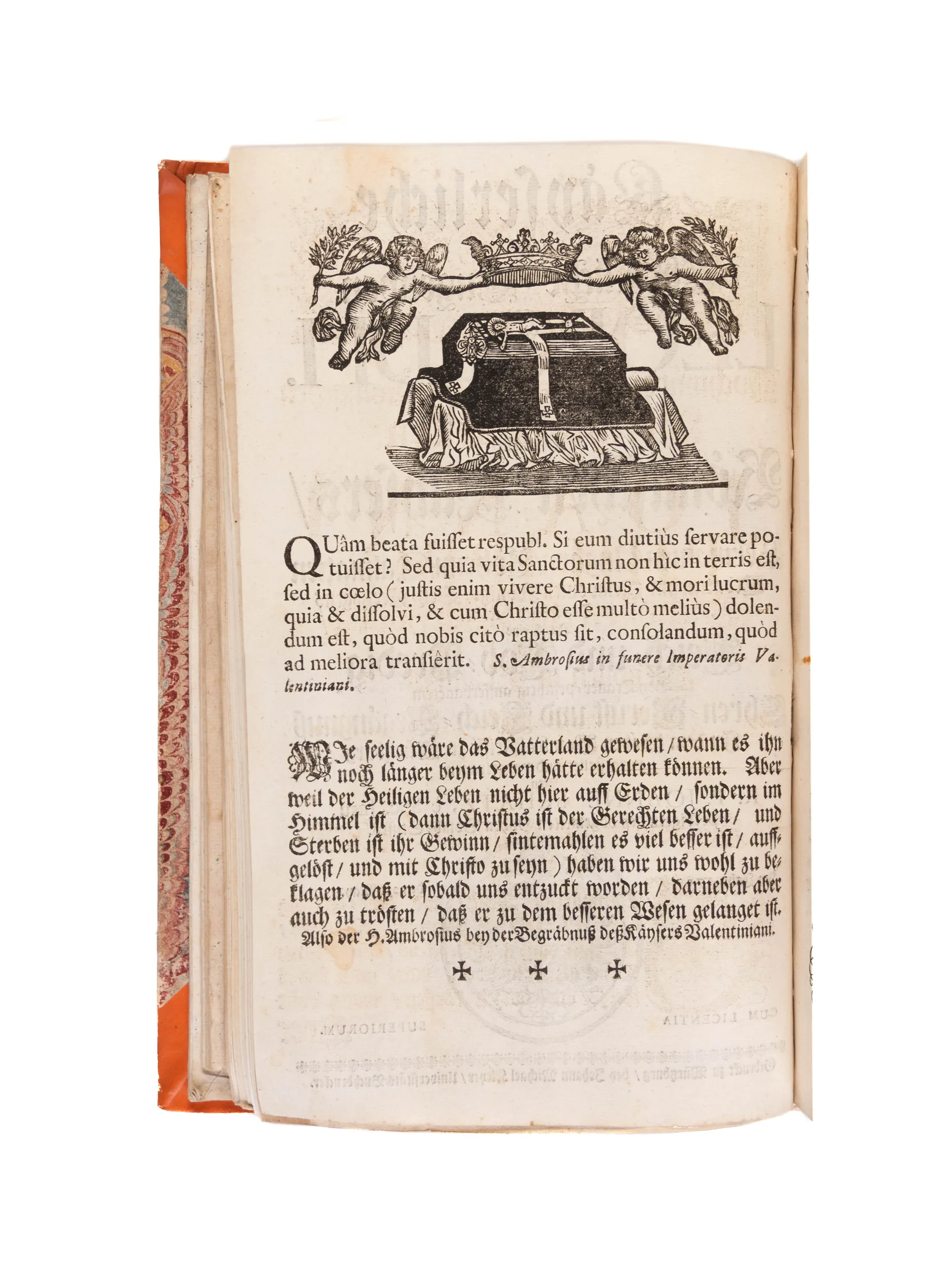 A fine Sammelband of 47 funeral orations, mostly of high ranking members of the clergy in Southern Germany, Emperors and local secular rulers.   
Würzburg etc., from 1694.