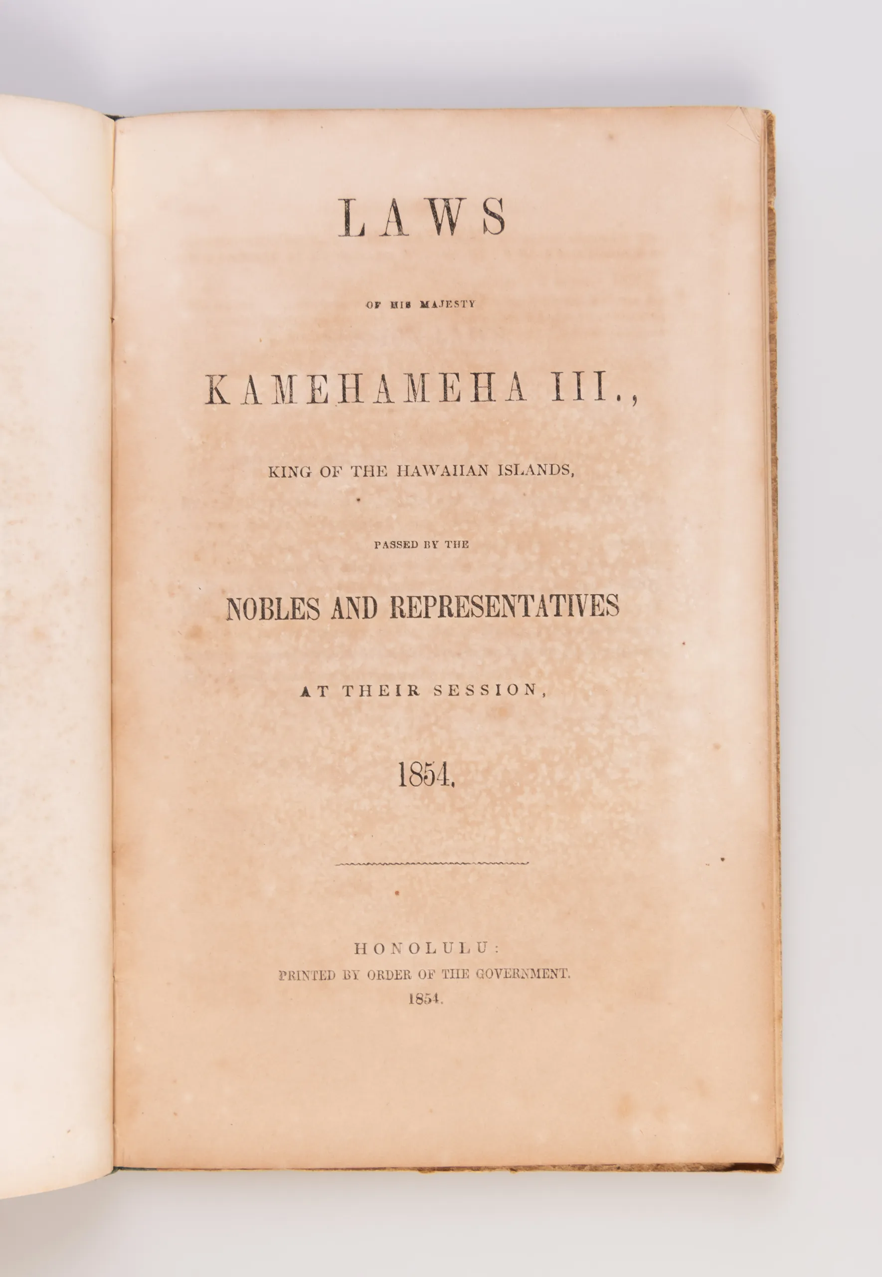 Kanawai o ka moi, Kamehameha III., ke alii o ko Hawaii pai aina i kauia e na alii ahaolelo a me ka poeikohoia, iloko o ka ahaolelo o ka makahiki 1854.