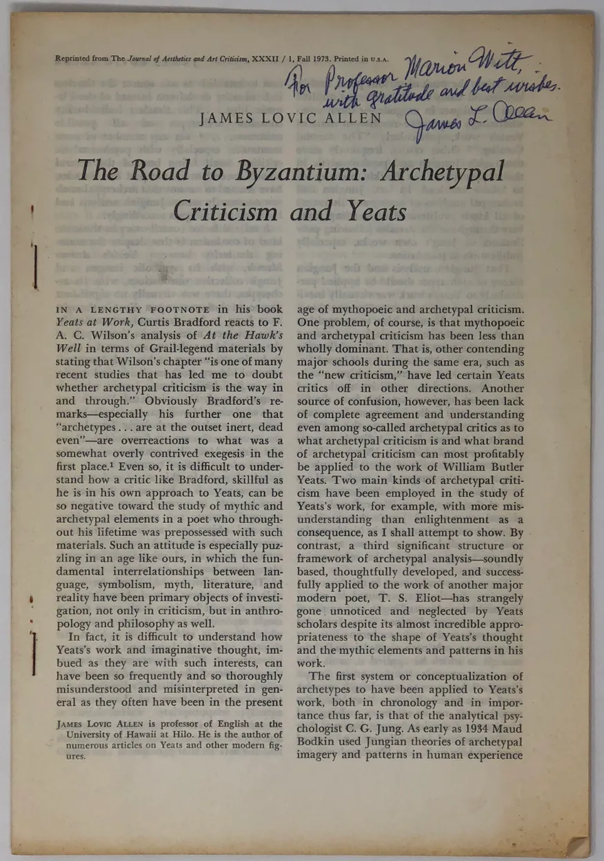 The Road to Byzantium: Archetypal Criticism and Yeats.