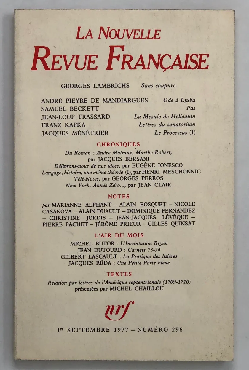 La Nouvelle Revue Francaise. No. 296.