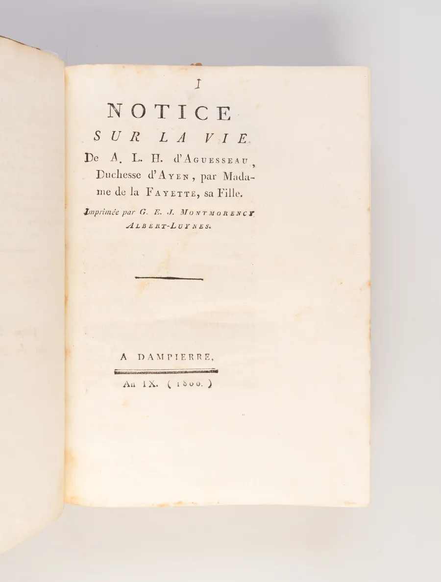 Bound volume of five works printed by Guyonne-Elisabeth-Josephe de Montmorency-Laval, Duchesse de Luynes on her private press, including a rare translation of Thomas Gray's Elegy in a Country Church-Yard and Alexander Pope's Windsor Forest.