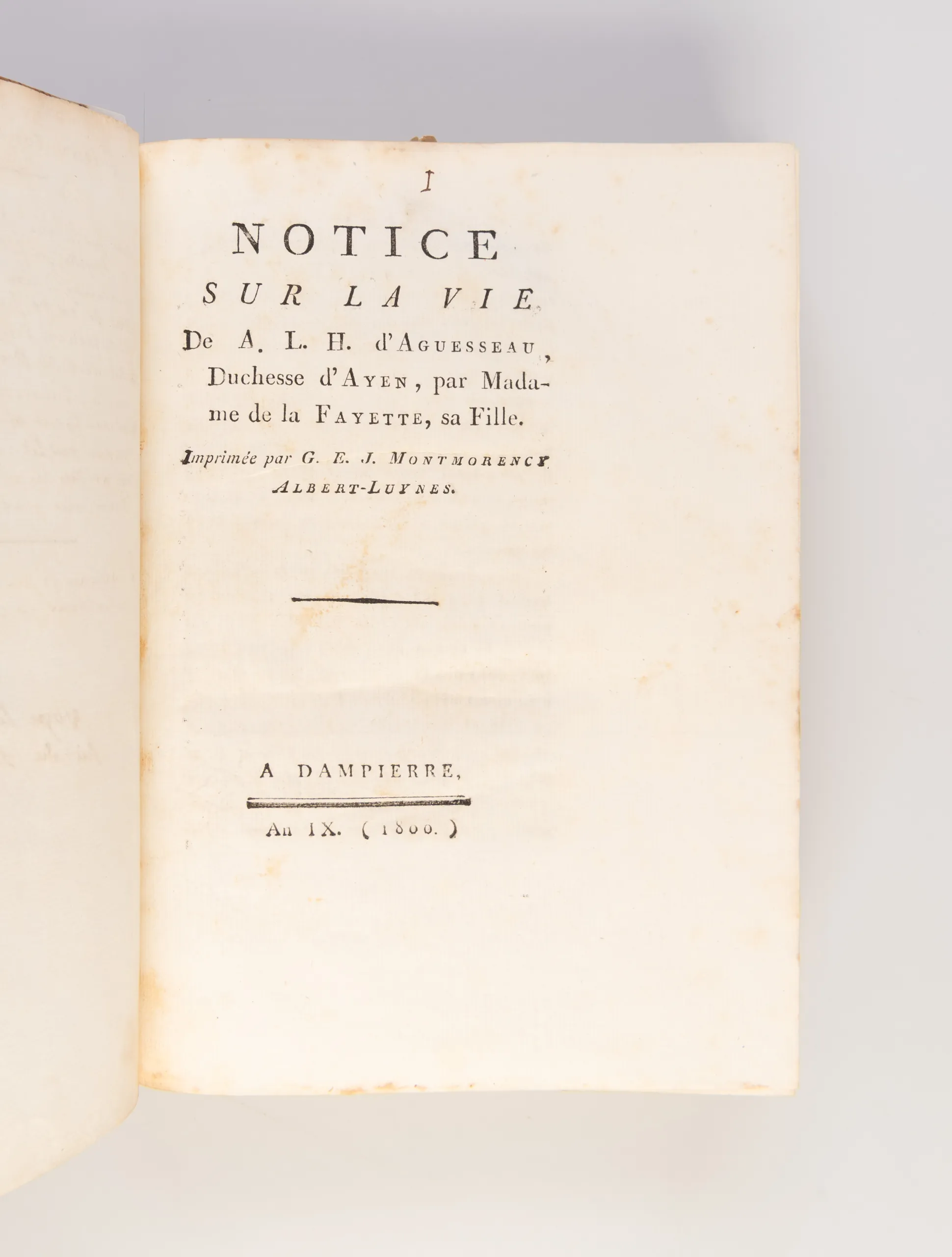 Bound volume of five works printed by Guyonne-Elisabeth-Josephe de Montmorency-Laval, Duchesse de Luynes on her private press, including a rare translation of Thomas Gray's Elegy in a Country Church-Yard and Alexander Pope's Windsor Forest.
