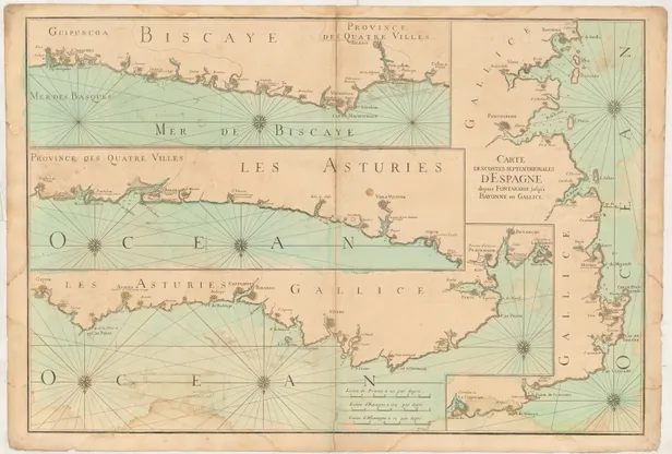 Carte des Costes Septentrionalles d'Espagne depuis Fontarabie jusqu'a Bayonne en Gallice.