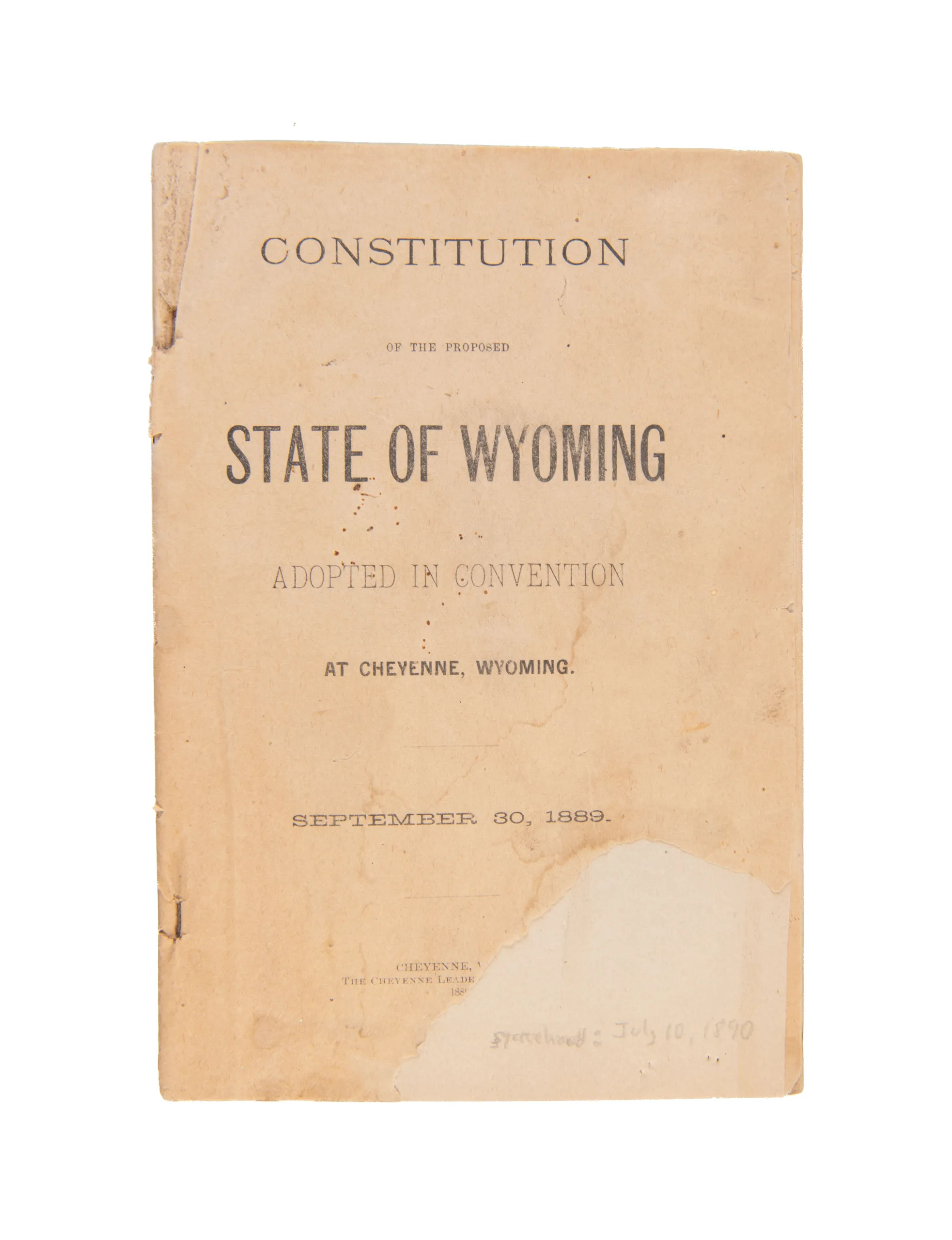 Constitution of the Proposed state of Wyoming Adopted in Convention at Cheyenne, Wyoming
