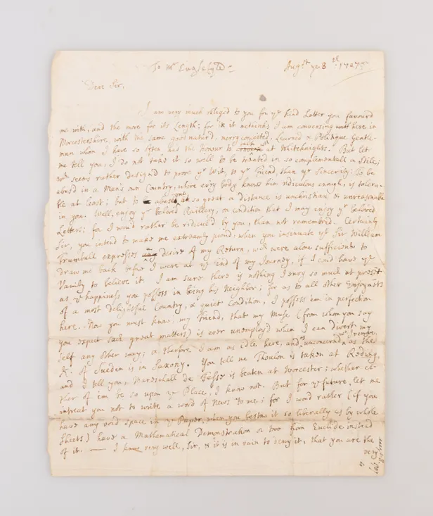 ALS from the young Alexander Pope to his mentor Antony Englefield, dated August 8th 1707.