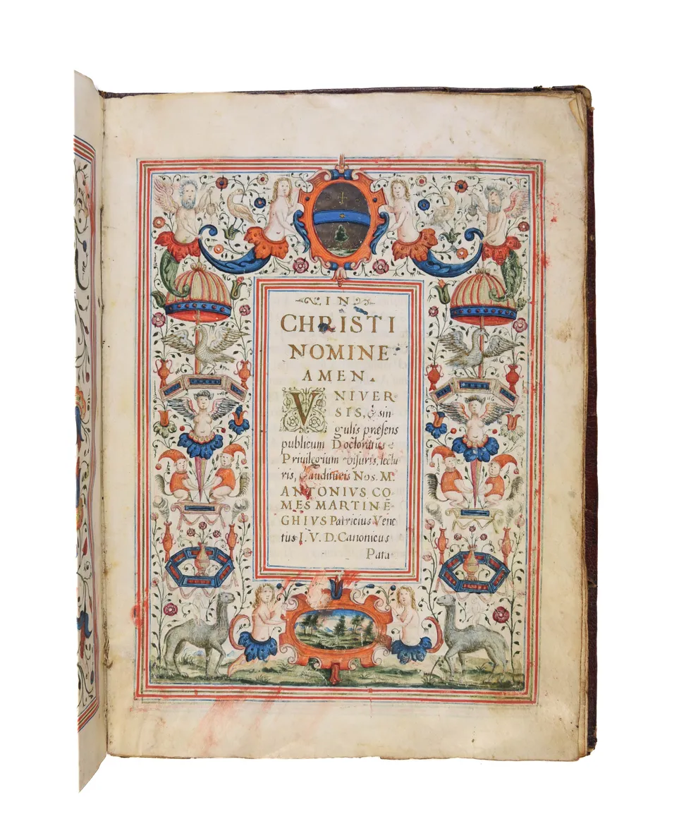 Paduan doctoral degree diploma, illuminated manuscript on vellum.